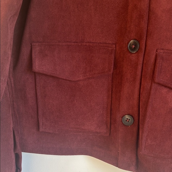 Zara Women's Faux Suede Burgundy Red Utility Jacket - Picture 5 of 8